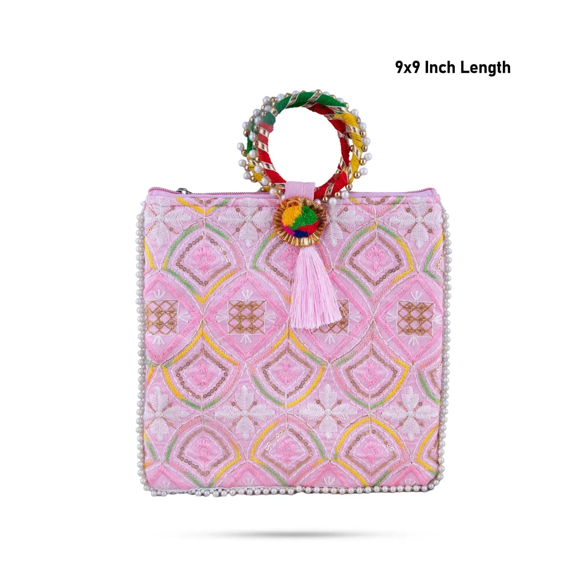 Ladies Hand Bag - 9 x 9 Inches | Handbag With Embroidery/ Womens Handbag/ Assorted Colours