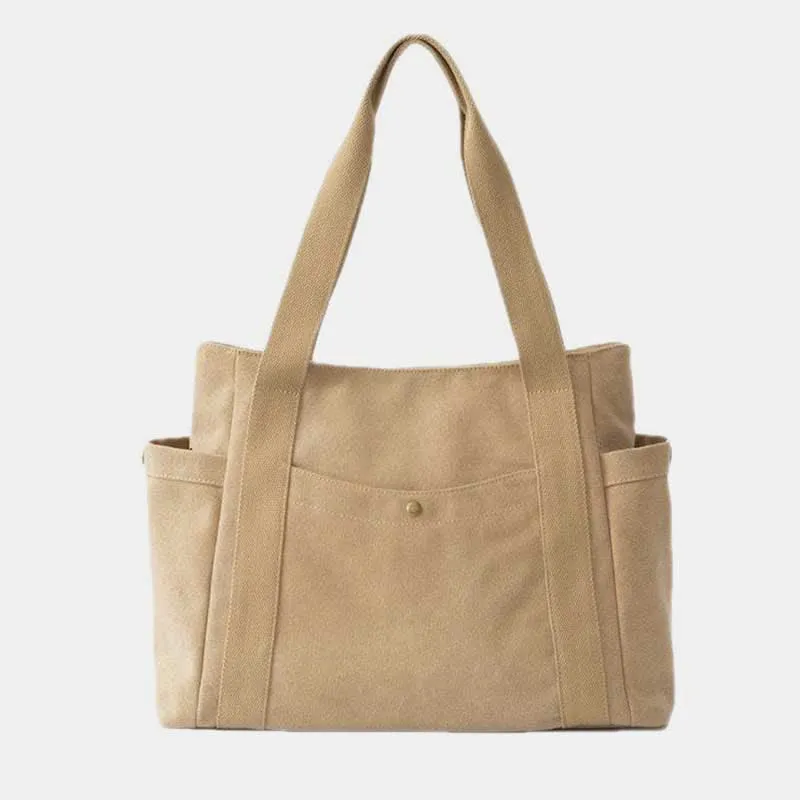 Large Capacity Canvas Shoulder Tote Bag Multiple Pocket Handbag Shopping Bag