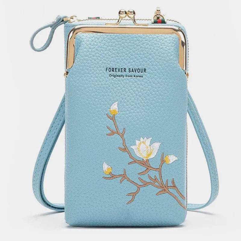 Multi-Slot Elegant Floral Embroidery Crossbody Phone Bag