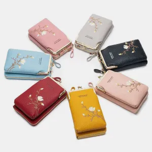 Multi-Slot Elegant Floral Embroidery Crossbody Phone Bag