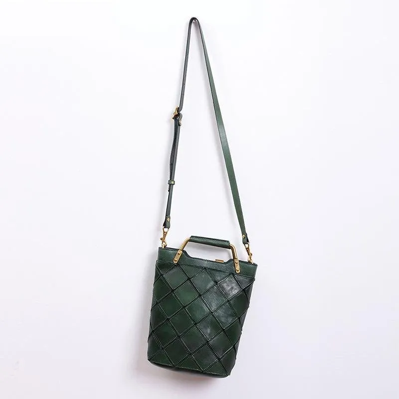 "Retro-Plaid" Genuine Leather Shoulder Handbag