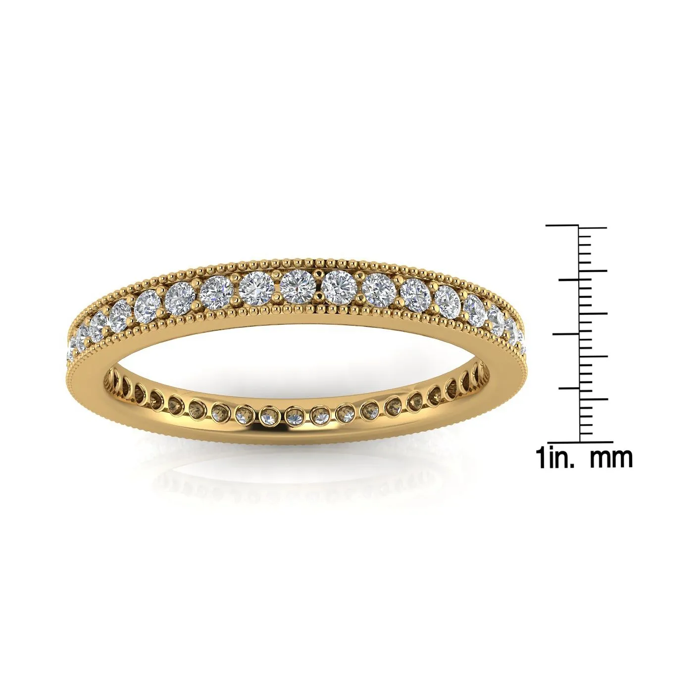 Round Brilliant Cut Diamond Pave & Milgrain Set Eternity Ring In 14k Yellow Gold  (0.32ct. Tw.) Ring Size 6.5