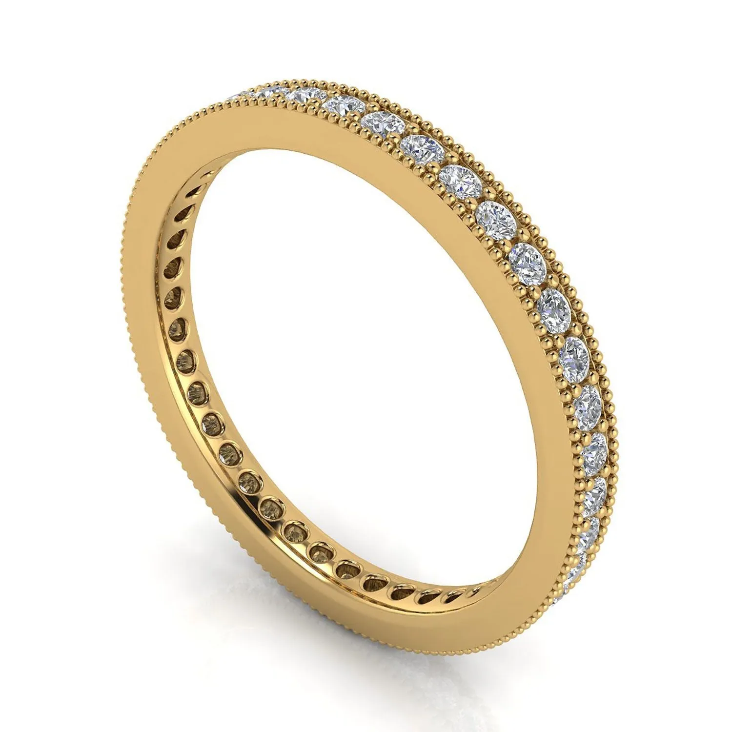 Round Brilliant Cut Diamond Pave & Milgrain Set Eternity Ring In 14k Yellow Gold  (0.32ct. Tw.) Ring Size 6.5