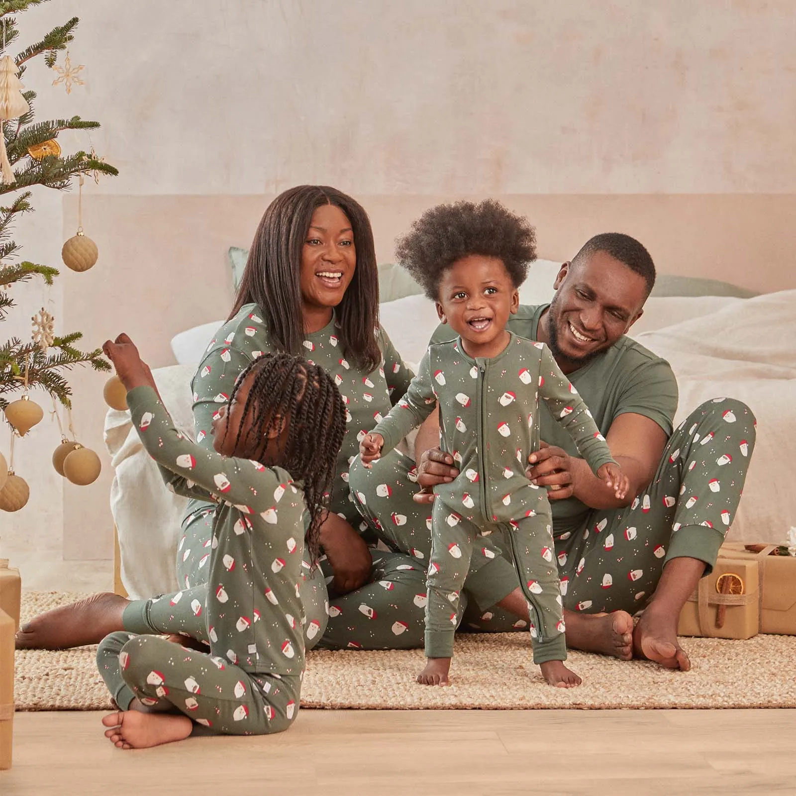 Santa Print Clever Zip Baby Pajamas
