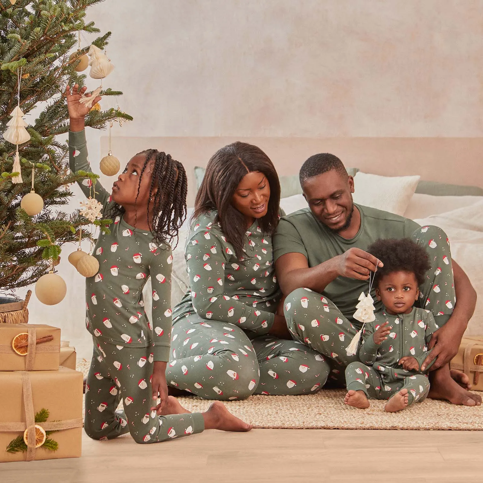 Santa Print Clever Zip Baby Pajamas