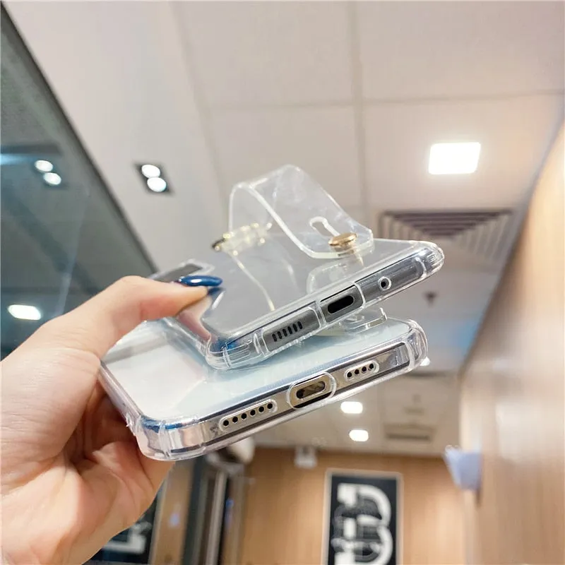 Shockproof Transparent Wrist Strap Back Case for iPhone 14 13 12 Pro XsMax XR 11 12 Mini 6 7 8 Plus TPU Clear Phone Holder Cover