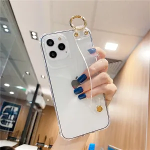 Shockproof Transparent Wrist Strap Back Case for iPhone 14 13 12 Pro XsMax XR 11 12 Mini 6 7 8 Plus TPU Clear Phone Holder Cover