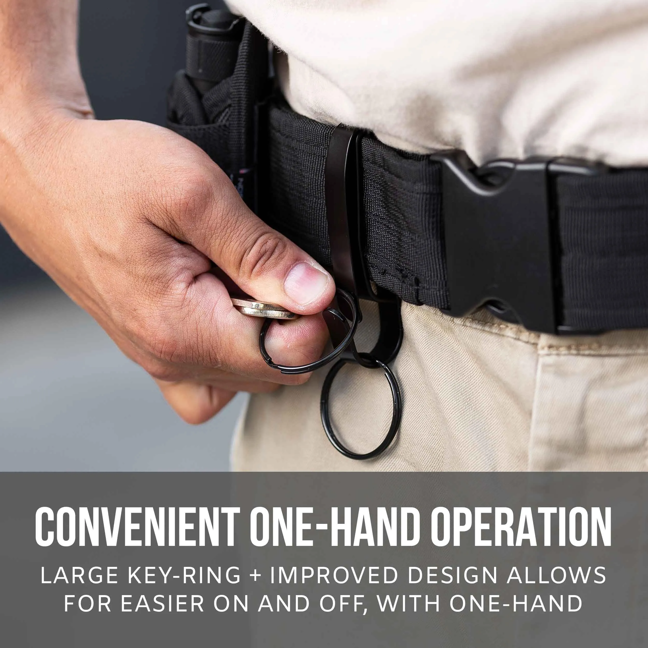 Stealth Tactical Key Ring Holder for Duty Belts, Quick Release Key Clip Stainless Steel w/2 XL Detachable Key Rings Max 2.25" Belt for Police, Correctional, Fire Dept.