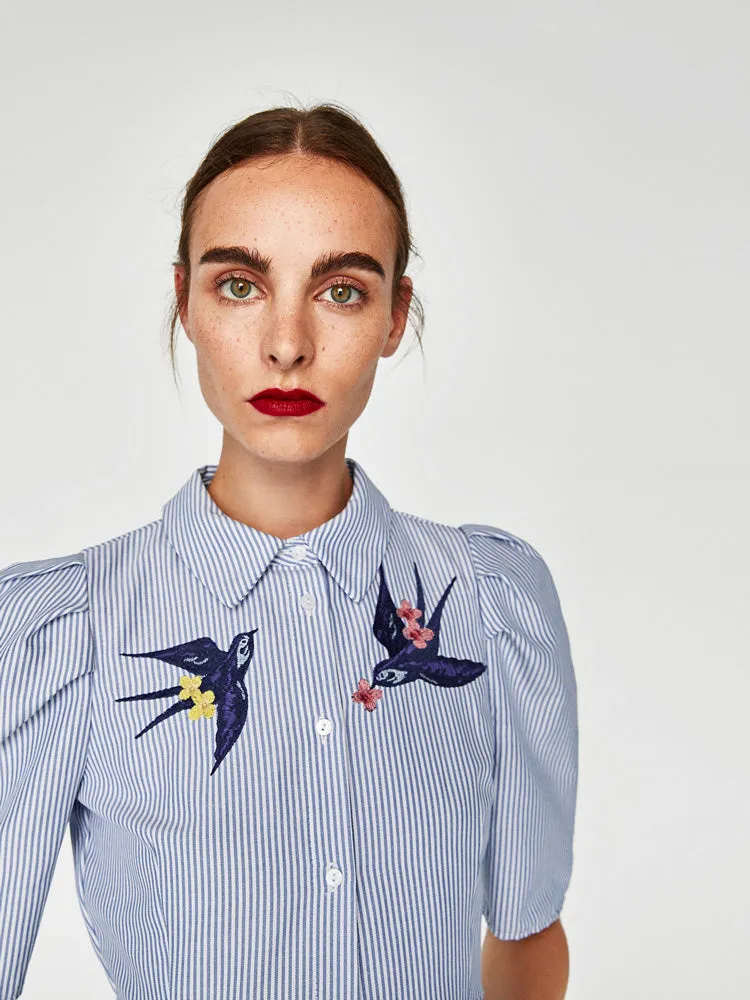 Striped And Embroidered Shirt