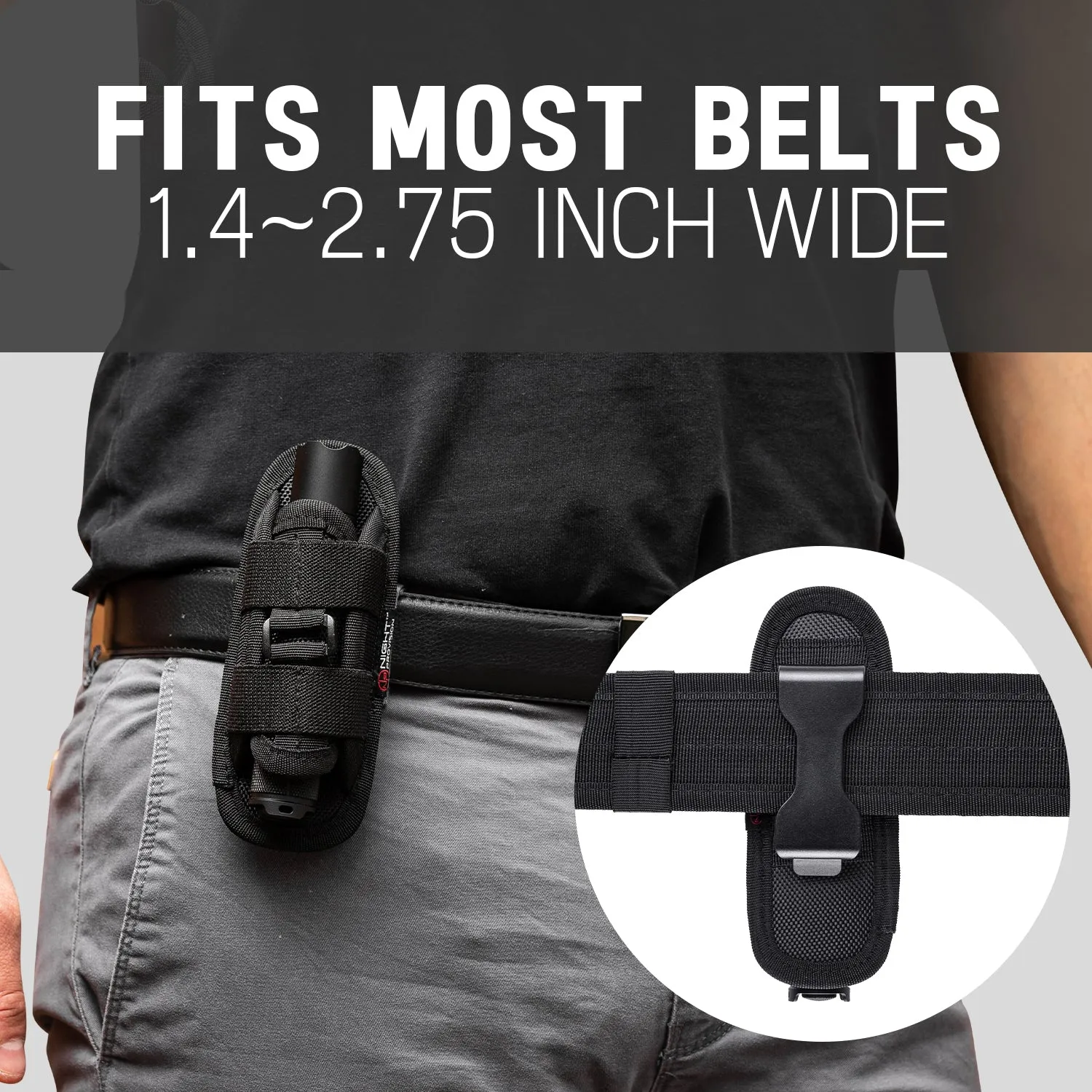 TH1 TACTICAL FLASHLIGHT HOLSTER DUTY BELT POUCH STRETCHABLE ROTATABLE CLIP 360 DEGREE HOLDER FOR POLICE MILITARY SECURITY BELT