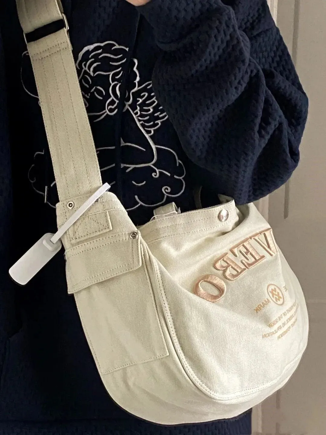 UAKISS  - Retro American Embroidery Canvas Bag High Capacity High Quality Women's Bag Messenger Bag Tote Shopping Bag Commuter Bag Purse