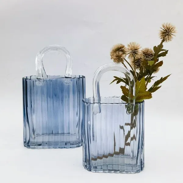 Urban Products Reeded Handbag Glass Vase Blue Lg 28cm
