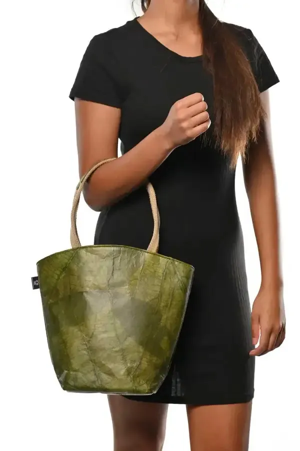 Vegan Leaf Leather Tote Green