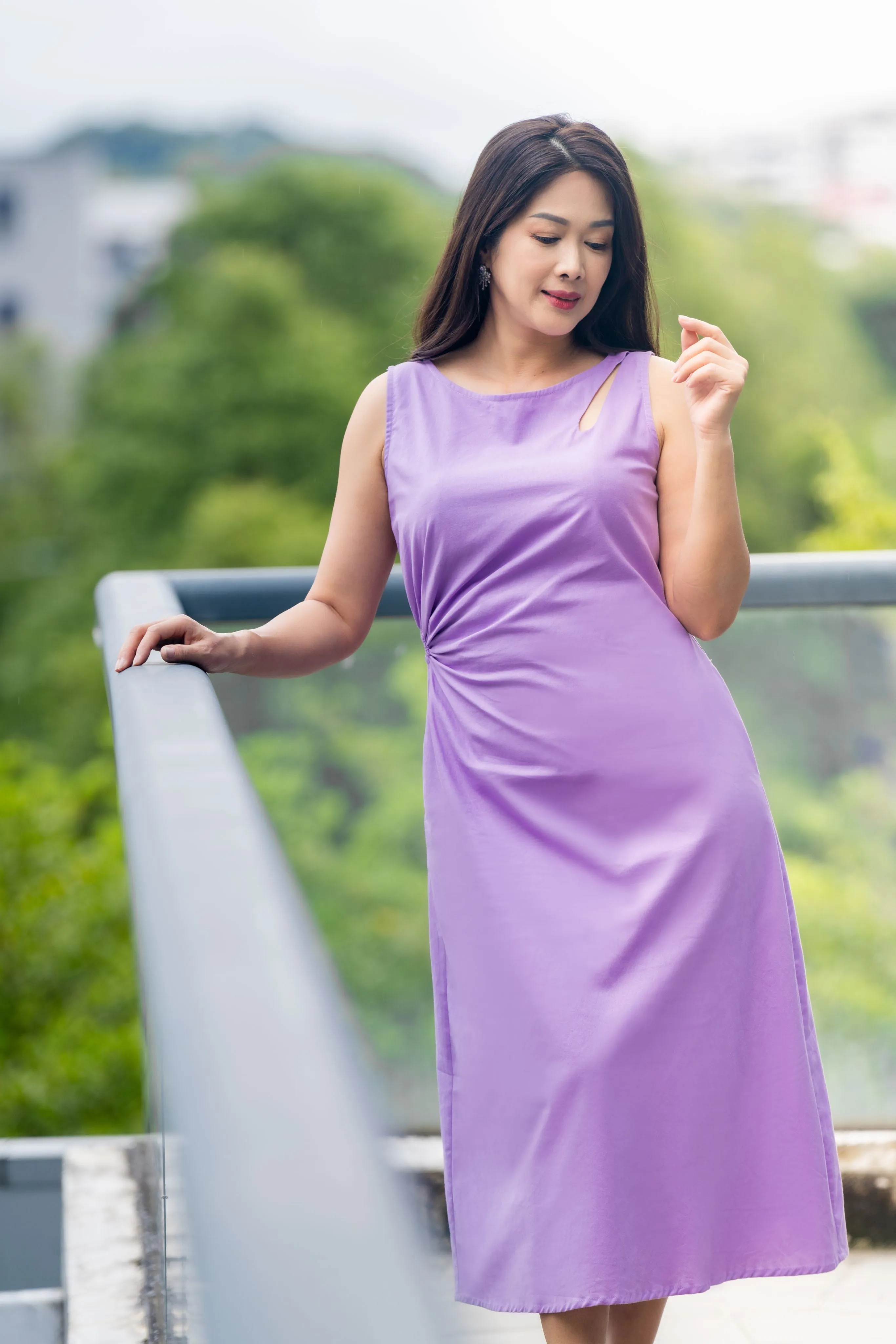 Vibrant Side Pleat Sleeveless Dress