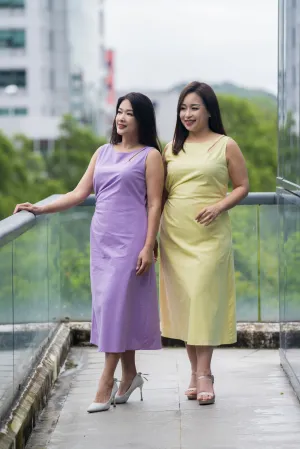Vibrant Side Pleat Sleeveless Dress