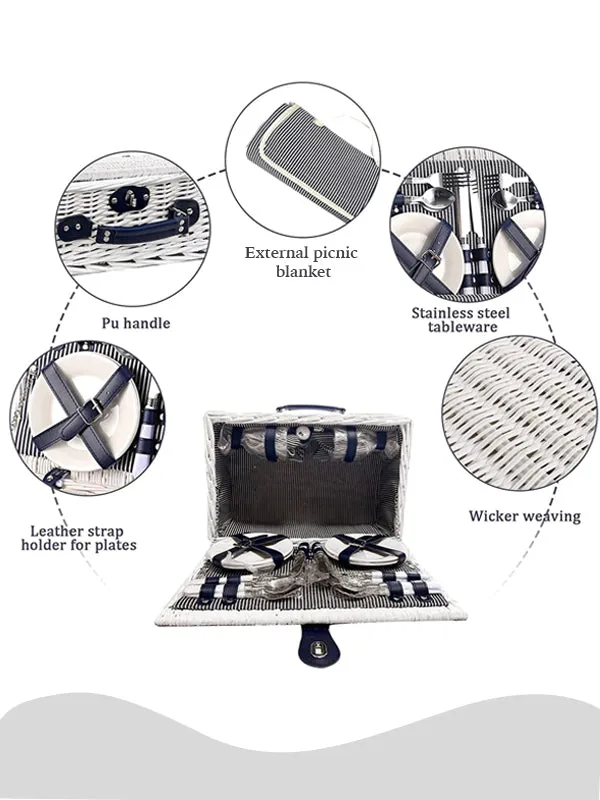 Wicker Picnic Basket with Cooler Bag for 4 Person