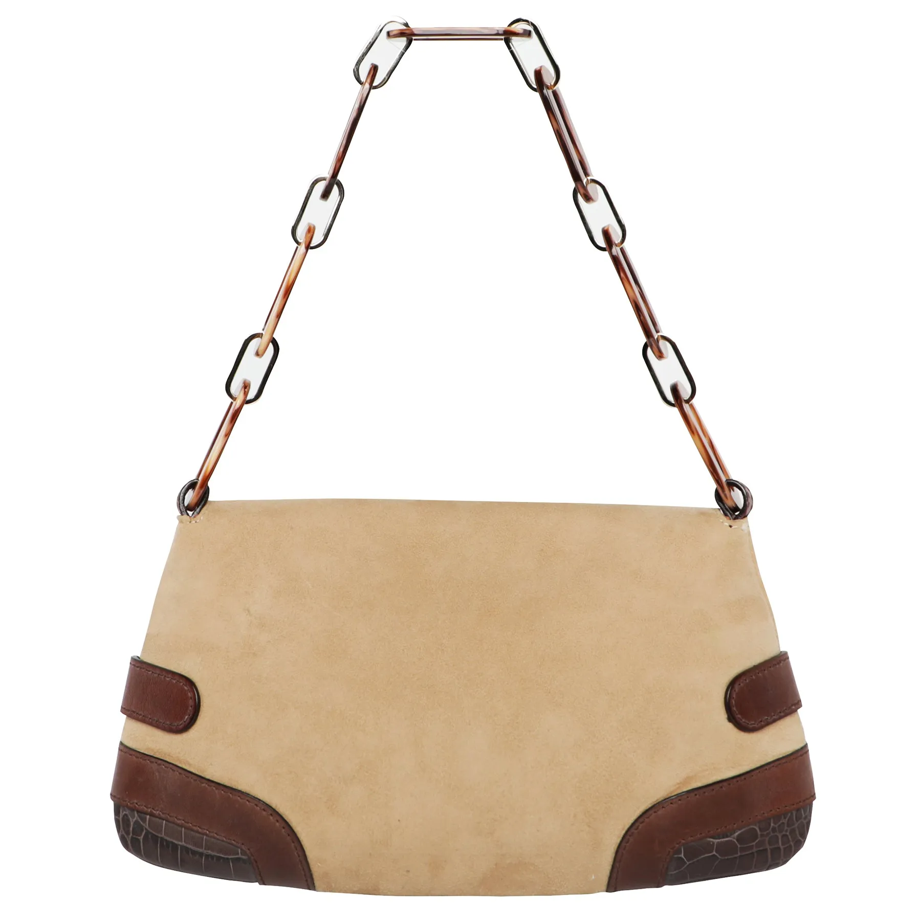 Y2K Valentino Leather Mink Rose Lucite Chain Shoulder Bag