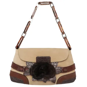 Y2K Valentino Leather Mink Rose Lucite Chain Shoulder Bag